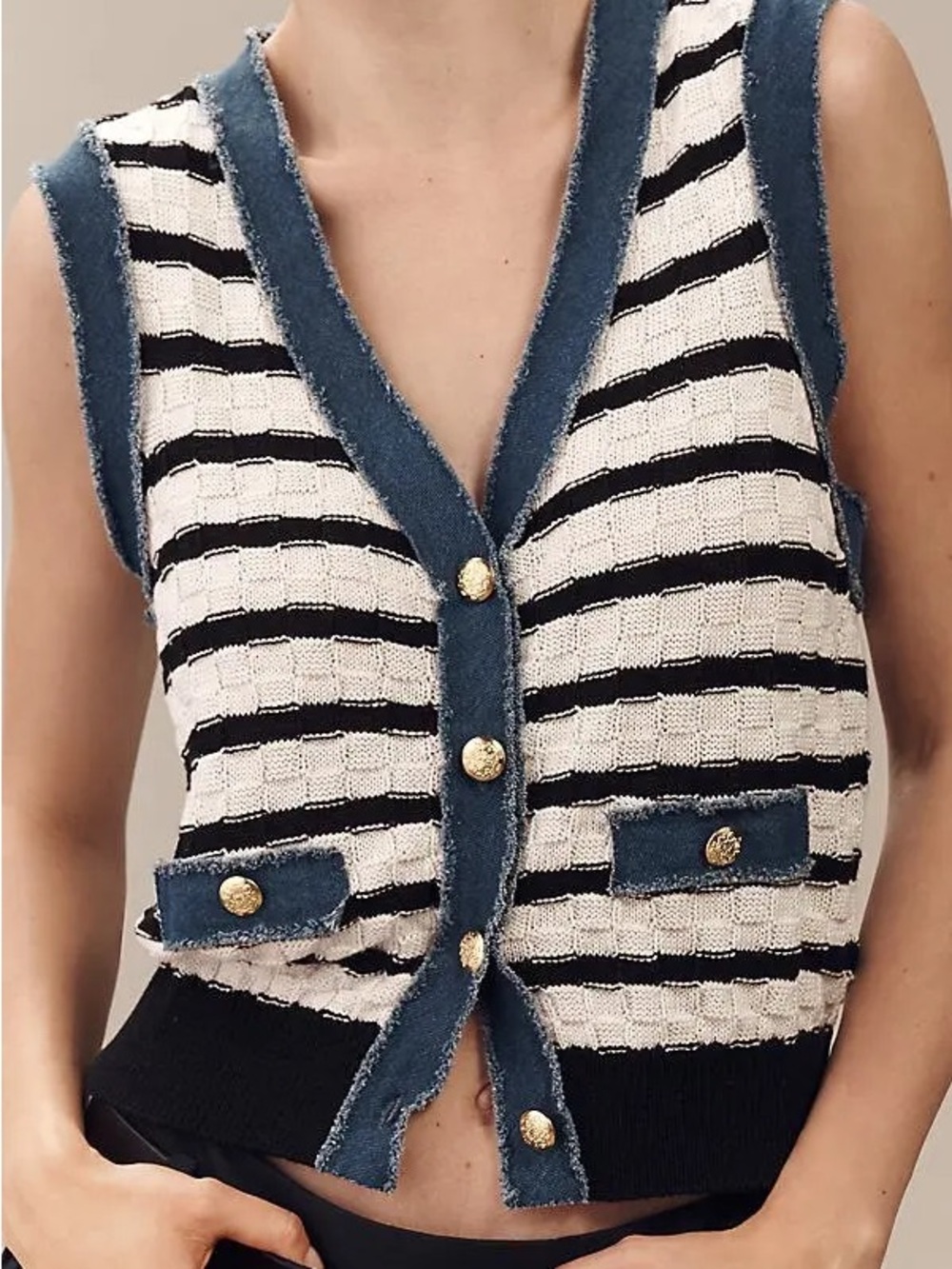 LAUNDRY BY SHELLI SEGAL Preppy Chic
Pointelle Denim-Trim Nautical Stripe Vest